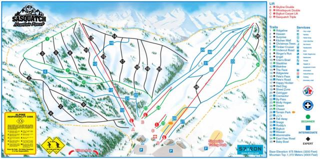 Sasquatch Mountain Resort – mapa tras narciarskich