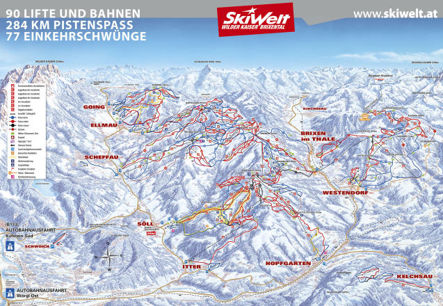 Brixen im Thale - SkiWelt MAPA DE PISTAS