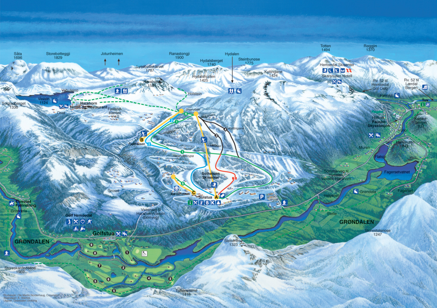 Hemsedal - Solheisen Piste Map | Plan of ski slopes and ...