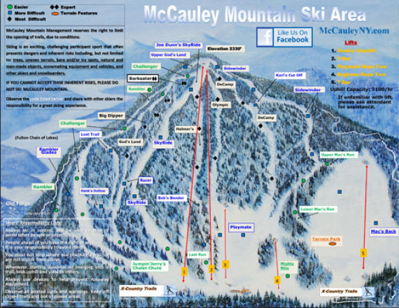 McCauley Mountain Ski Center Trail Map