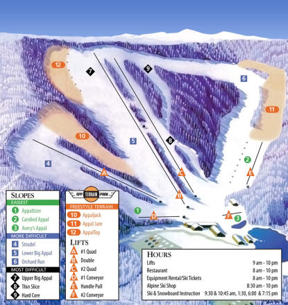 Appalachian Ski Mountain – mapa tras narciarskich