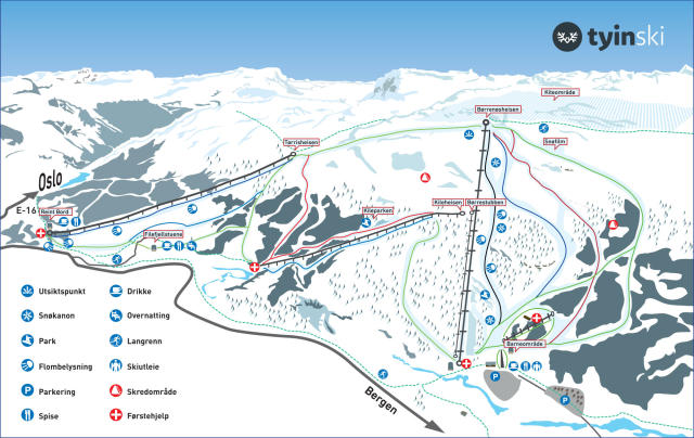 Tyin - Filefjell – mapa tras narciarskich