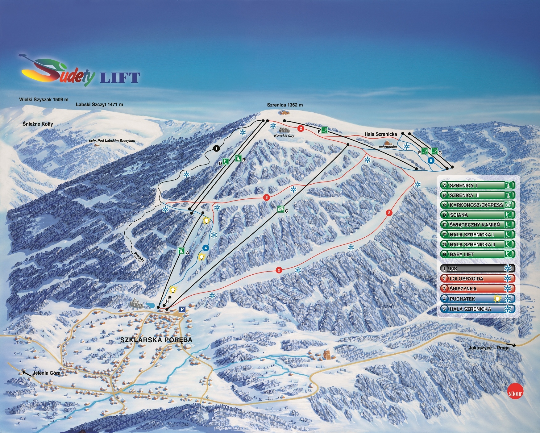 Szklarska Por ba Ski Arena Szrenica Pistenplan Pisten bersicht 