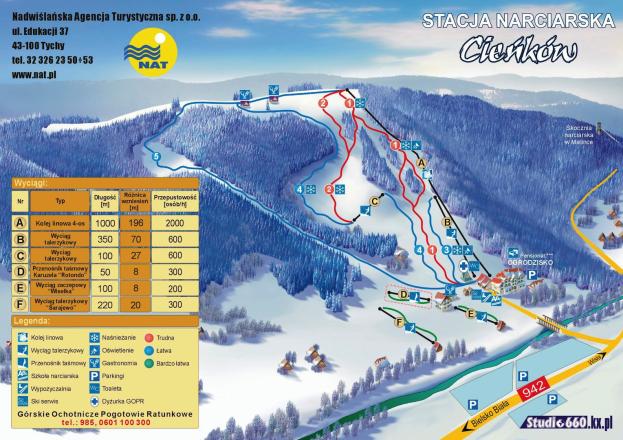 Wisła - Cieńków Piste Map