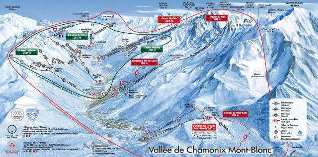 Chamonix Mont-Blanc – mapa tras narciarskich